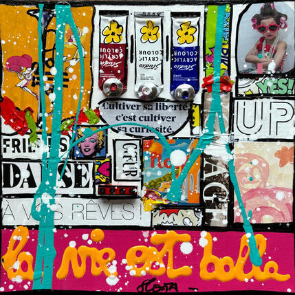 Painting La vie est belle ! (Danse) by Costa Sophie | Painting Pop-art Acrylic, Gluing, Upcycling