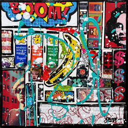 Peinture BOOM (Banane) par Costa Sophie | Tableau Pop-art Acrylique, Collage, Upcycling Icones Pop