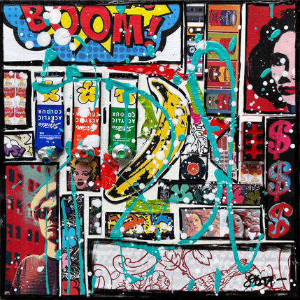 Peinture BOOM (Banane) par Costa Sophie | Tableau Pop-art Acrylique, Collage, Upcycling Icones Pop
