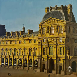 Peinture Louvre adoré 1 par Poulain Clément | Tableau Figuratif Huile Architecture, Urbain