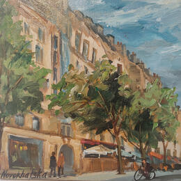 Painting Rue de Paris by Novokhatska Olga | Painting Figurative Acrylic, Oil Urban