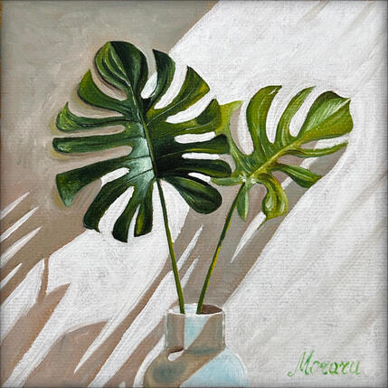 Painting Monstera by Moraru Vadim | Painting Realism Oil Architecture, Minimalist, Nature