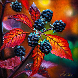 Gemälde Mûres en Feu von Moraru Vadim  | Gemälde Realismus Öl Landschaften, Natur, Pop-Ikonen