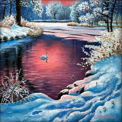 Painting Reflet d'hiver by Moraru Vadim | Painting Realism Oil Landscapes, Life style, Pop icons