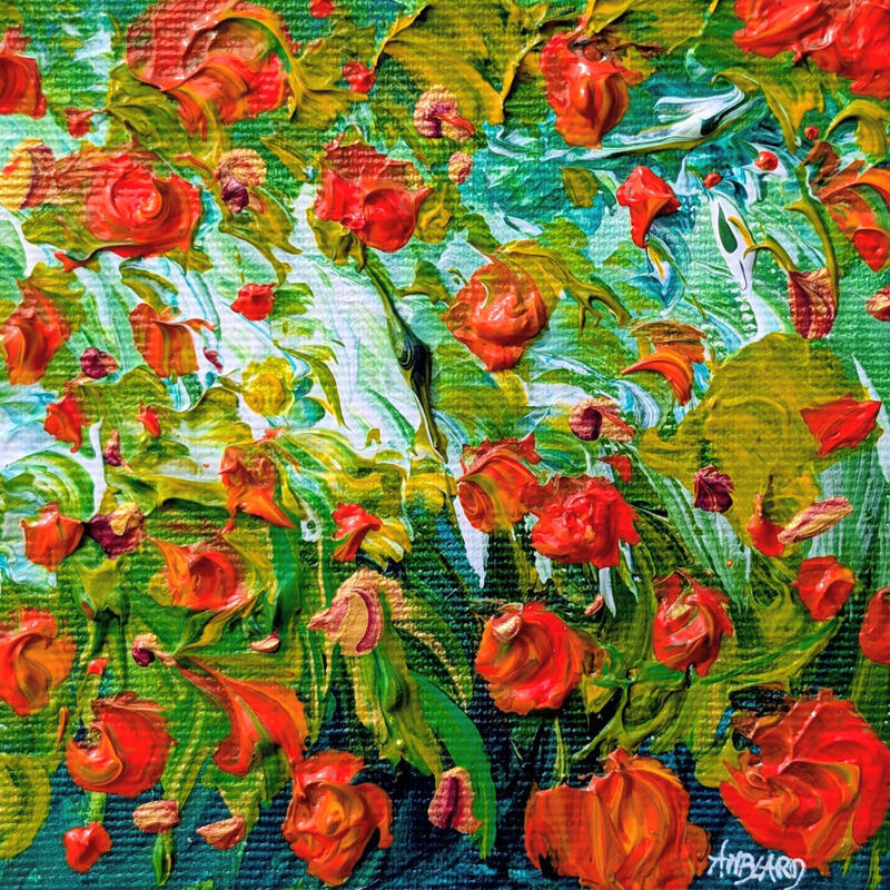 Painting Vent sur les fleurs oranges by Amblard Florence | Painting Landscapes Nature Acrylic