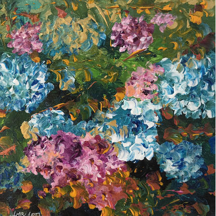 Painting Hortensias bleus by Amblard Florence | Painting  Acrylic Landscapes, Nature, Pop icons
