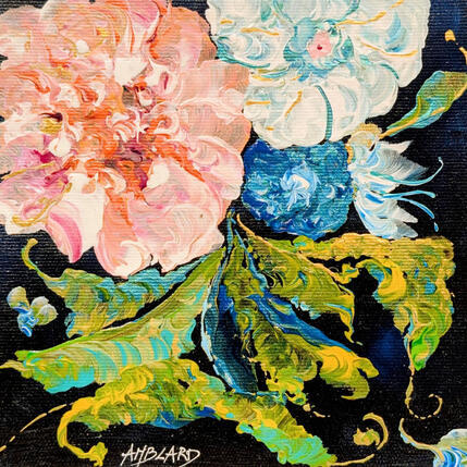 Painting Petites roses trémières by Amblard Florence | Painting