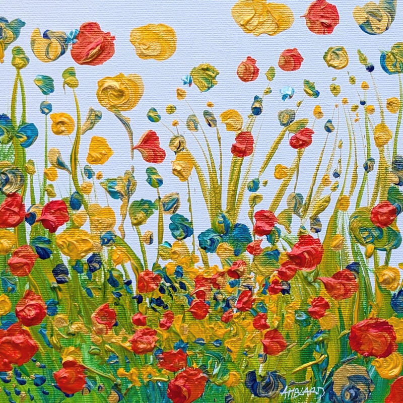 Painting Herbes dorées et coquelicots by Amblard Florence | Painting Landscapes Nature Acrylic