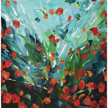 Gemälde Abstract red poppies von Amblard Florence | Gemälde Impressionismus Acryl Landschaften, Natur