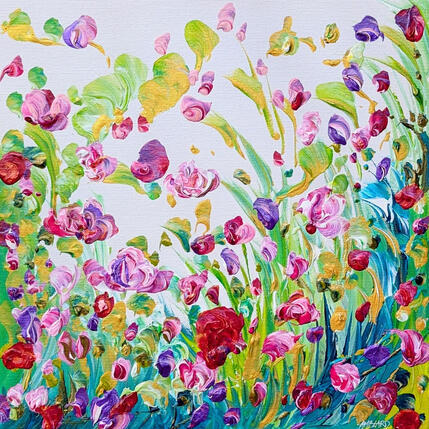 Painting Fleurs sauvages rouges et roses by Amblard Florence | Painting