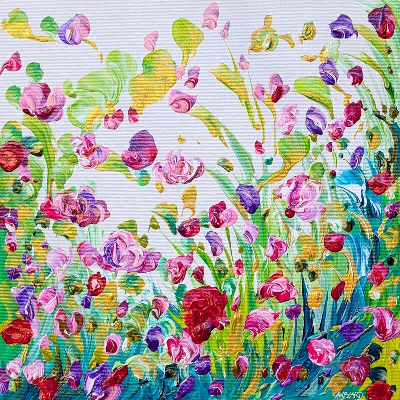 Painting Fleurs sauvages rouges et roses by Amblard Florence | Painting Landscapes Nature Acrylic