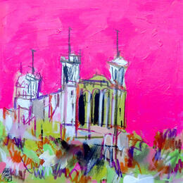 Painting Au son des cloches by Anicet Olivier | Painting Figurative Acrylic, Pastel Architecture, Pop icons, Urban