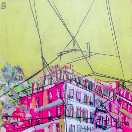 Painting Lignes de tramway by Anicet Olivier | Painting Figurative Acrylic, Pastel Architecture, Urban