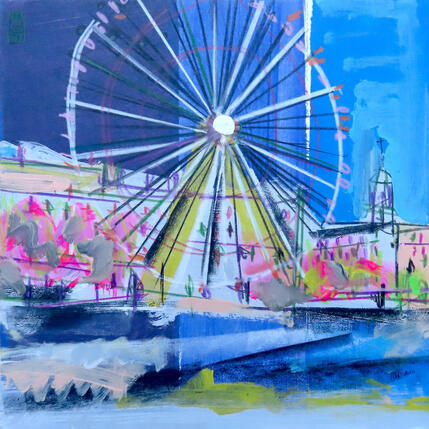Peinture Un halo place bellecour par Anicet Olivier | Tableau Figuratif Acrylique, Pastel Architecture, Urbain
