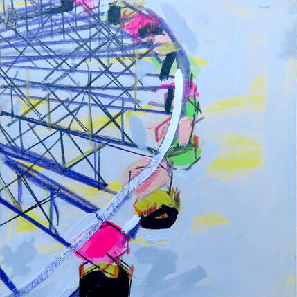 Peinture Sans la fête des lumiéres  par Anicet Olivier | Tableau Figuratif Acrylique, Pastel Architecture, Urbain