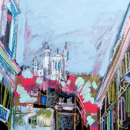 Painting Haut perchée by Anicet Olivier | Painting Figurative Acrylic, Cardboard, Pastel Architecture, Urban