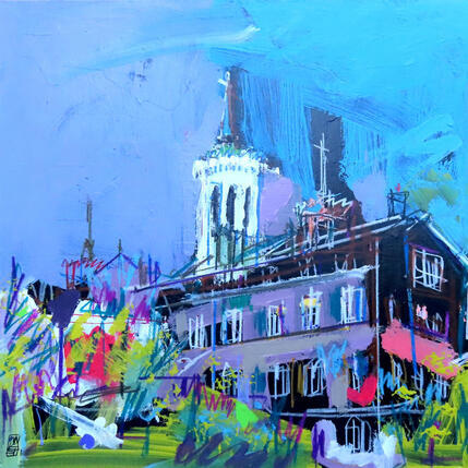 Gemälde La Basilique von Anicet Olivier | Gemälde Figurativ Acryl, Pastell Architektur, Urban
