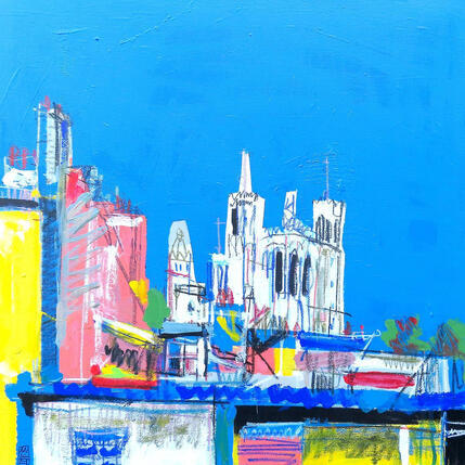 Gemälde L'intérieur s'allume von Anicet Olivier | Gemälde Figurativ Acryl, Pastell Architektur, Urban