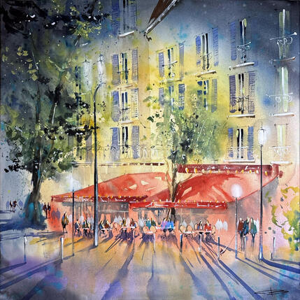 Painting Café de nuit à Aix by Bailly Kévin | Painting Figurative Ink, Watercolor Architecture, Urban