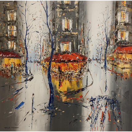 Painting Les cafés font leurs vitrines by Rousseau Patrick | Painting Figurative Oil Urban