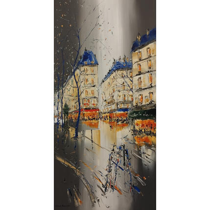 Painting La rue des arbres bleus by Rousseau Patrick | Painting Figurative Oil Urban