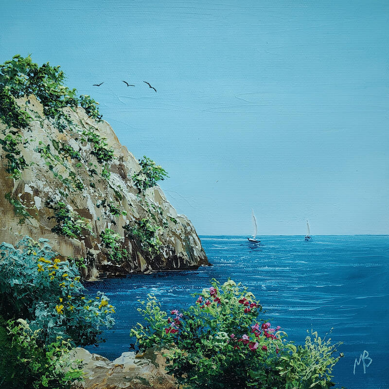 Painting Survol des calanques by Blandin Magali | Painting Figurative Landscapes Oil