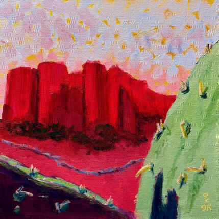 Peinture Cactus & Cliffs  par O'Donnell Karen | Tableau Impressionnisme Huile Paysages