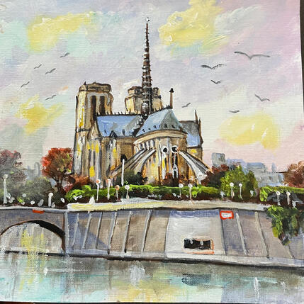 Peinture Paris suspendu par Lallemand Yves | Tableau Figuratif Acrylique Urbain