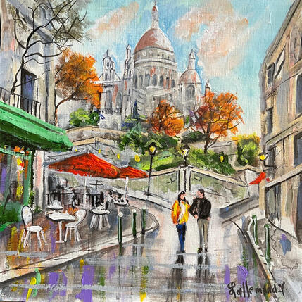 Peinture Promenade au Sacré Coeur par Lallemand Yves | Tableau Figuratif Acrylique Urbain