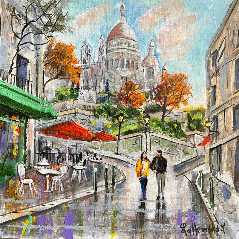 Peinture Promenade au Sacré Coeur par Lallemand Yves | Tableau Figuratif Urbain Acrylique
