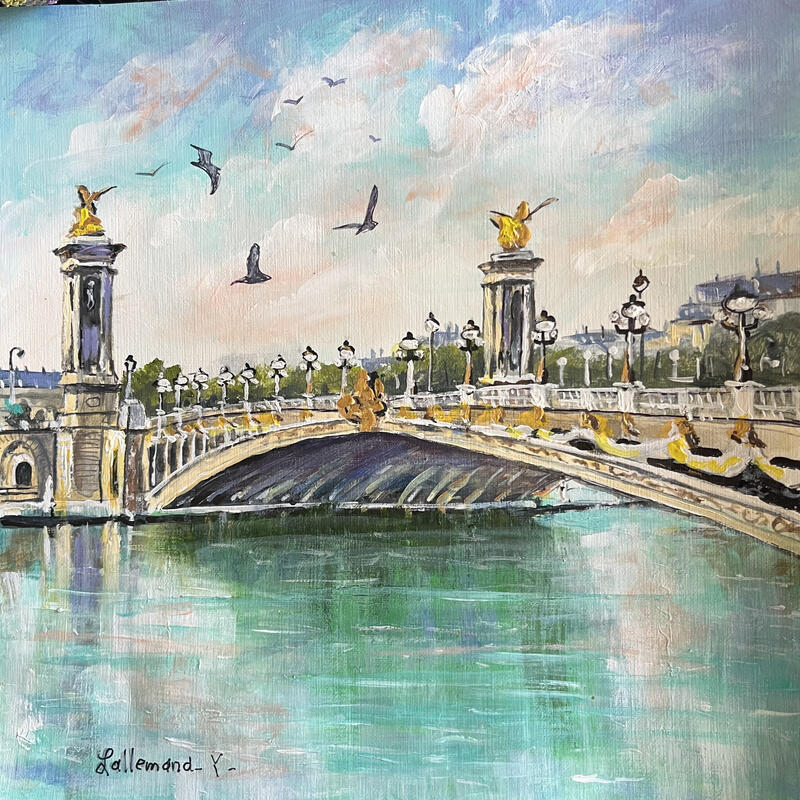 Peinture Pont Alexandre III par Lallemand Yves | Tableau Figuratif Urbain Acrylique