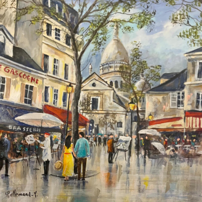 Peinture Montmartre après la pluie par Lallemand Yves | Tableau Figuratif Urbain Acrylique