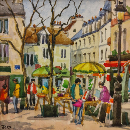 Gemälde Montmartre von Decoudun Jean charles | Gemälde Figurativ Aquarell Urban