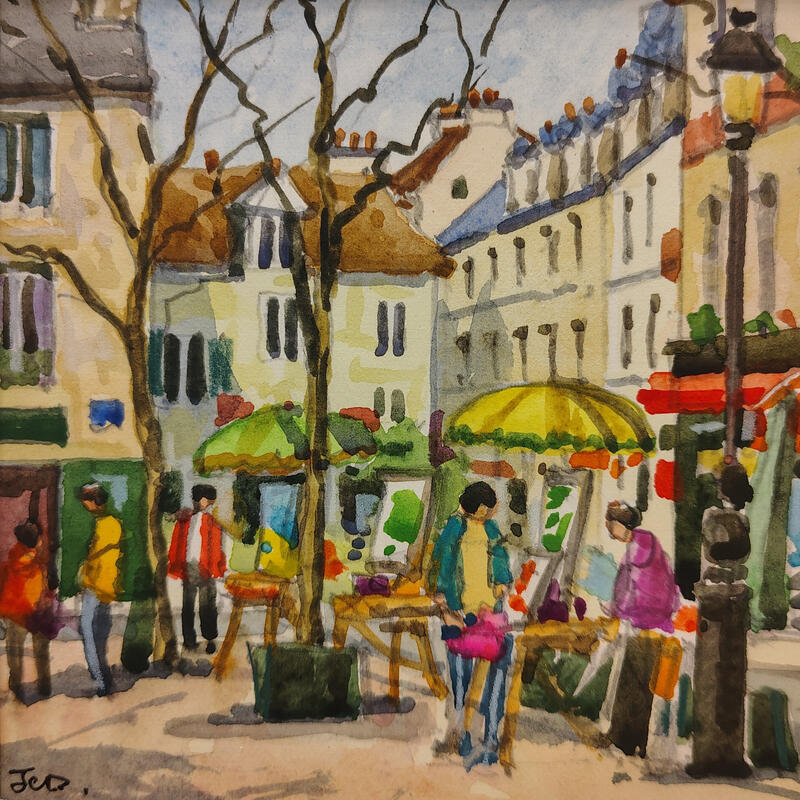 Peinture Montmartre par Decoudun Jean charles | Tableau Figuratif Urbain Aquarelle