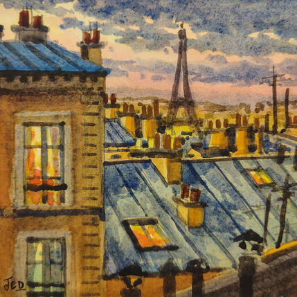 Peinture Paris vu de Montmartre par Decoudun Jean charles | Tableau Figuratif Aquarelle Urbain