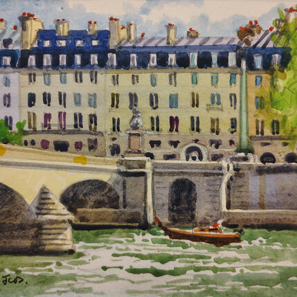Painting Le Pont Royal by Decoudun Jean charles | Painting Figurative Watercolor Urban