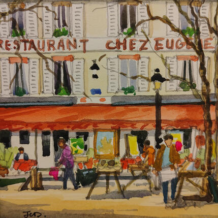 Painting Chez Eugène à Montmartre by Decoudun Jean charles | Painting Figurative Watercolor Urban