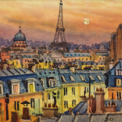 Painting Le soir sur les toits by Decoudun Jean charles | Painting