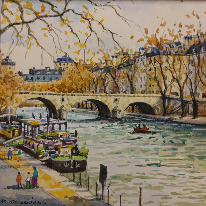 Pintura Pont Marie et Ile St Louis por Decoudun Jean charles | Pintura Figurativo Urbano Acuarela