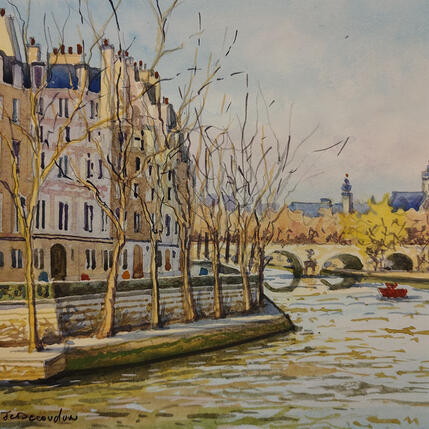 Painting L'île St Louis by Decoudun Jean charles | Painting Figurative Watercolor Pop icons, Urban