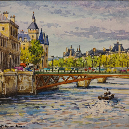 Peinture Le pont d'Arcole par Decoudun Jean charles | Tableau Figuratif Aquarelle Urbain