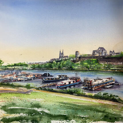 Pintura Angers les quais péniches  por Hoffmann Elisabeth | Pintura