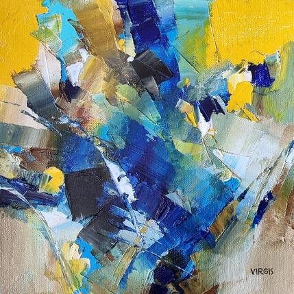 Painting Blue and yellow by Virgis | Painting Abstract Oil Minimalist