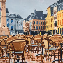 Peinture Grande place terrasse café 2 par JP BRU | Tableau
