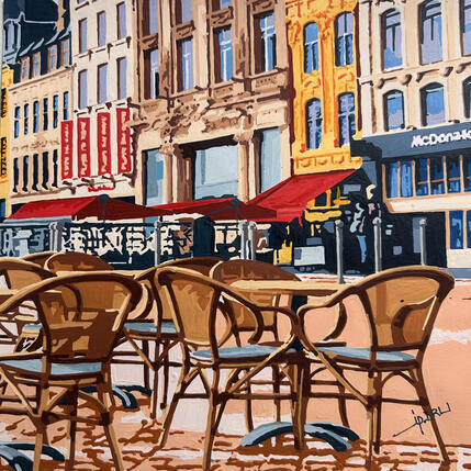 Peinture Grande place terrasse café 3 par JP BRU | Tableau