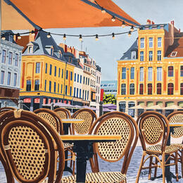 Peinture La place terrasse par JP BRU | Tableau