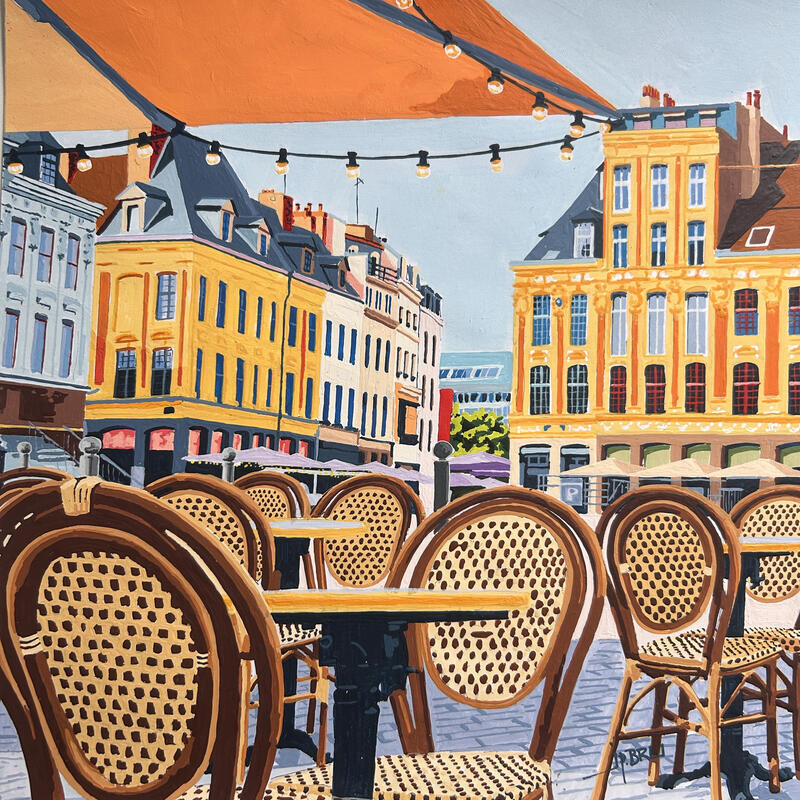 Peinture La place terrasse par JP BRU | Tableau