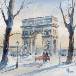 Painting Arc of Paris by Khomyakova  Liliya  | Painting Figurative Watercolor Architecture, Landscapes, Nature, Pop icons
