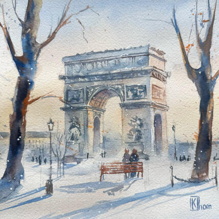 Gemälde Arc of Paris von Khomyakova  Liliya  | Gemälde Figurativ Aquarell Architektur, Landschaften, Natur, Pop-Ikonen