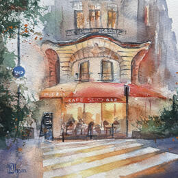 Painting Cafe bar by Khomyakova  Liliya  | Painting Figurative Watercolor Architecture, Pop icons, Society, Urban